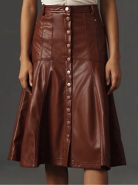 NWT Pilcro Brown Faux Leather Button-Front A-Line Skirt